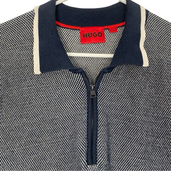 Hugo Boss Sweater Polo Mens Size Medium Navy Blue Short Sleeve Pullover - Picture 3 of 8
